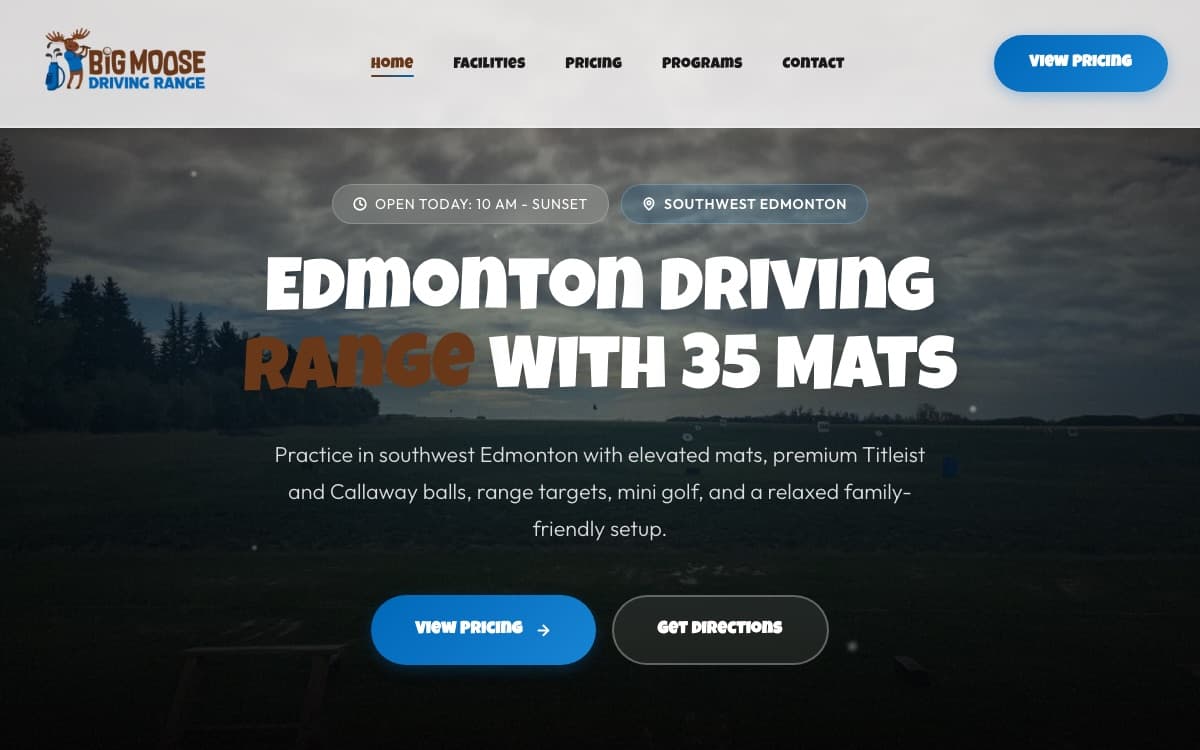 Big Moose Driving Range homepage screenshot